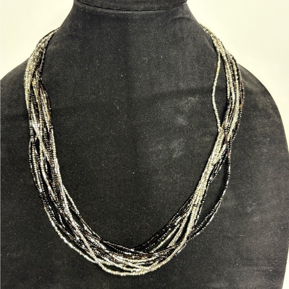 Jewelry - Elegant Multi-Strand Black and Silver Beaded Necklace